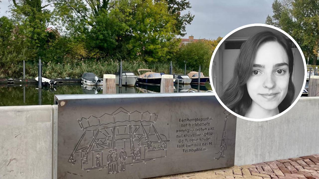 Kunstenares Carlijn van der Leede (27) maakte illustraties voor de 'Traaise Vertelmuur', die de geschiedenis van Terheijden weergeven (foto's: Toeristisch Traaie en Carlijn van der Leede).