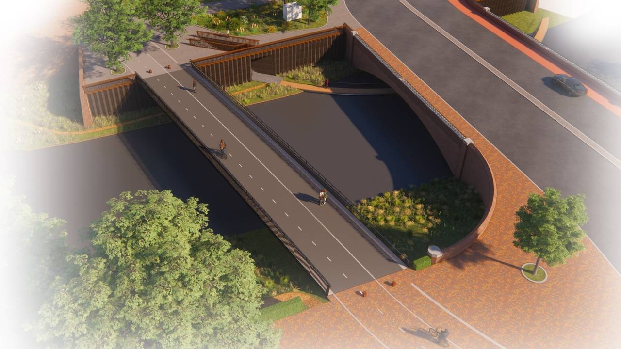 De nieuwe brug van bovenaf (foto: gemeente 's-Hertogenbosch).