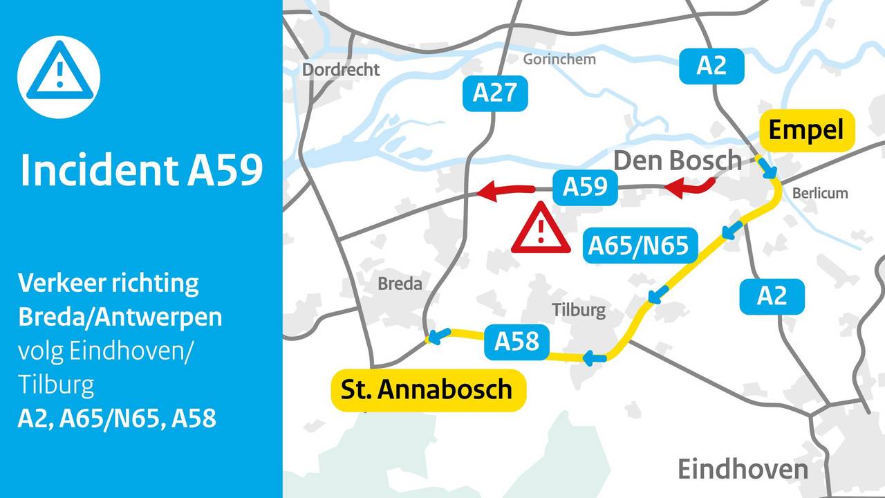 A59 dicht bij Waalwijk (foto: Rijkswaterstaat).