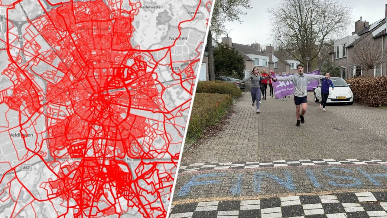 Maron Janssen uit Waalre heeft alle straten in Eindhoven gezien tijdens het hardlopen. Zaterdag rende hij door de laatste straten heen en kleuren alle straten van de stad oranje in zijn hardloopapp (foto: eigen beeld/Wilco Zonneveld).