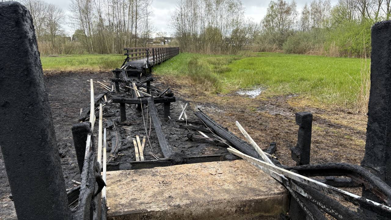 Het vlonderpad ligt er verloren bij na een brand (foto: Wilco Zonneveld).