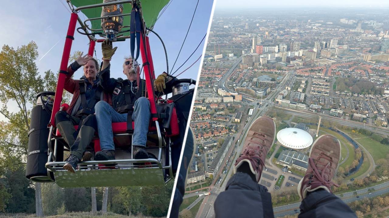 Coen en Annelies zweven boven Eindhoven (foto: Coen van den Heuvel). 
