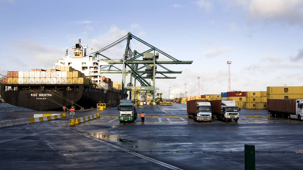 Foto ter illustratie: Containers overslag in de havens van Antwerpen (foto: ANP).
