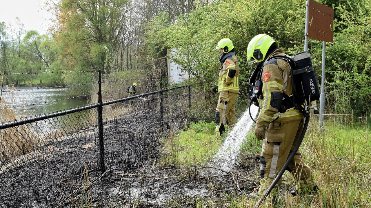De brandweer kon de bermbrand blussen voordat het broedgebied geraakt werd (foto: Toby de Kort/Persbureau Heitink).