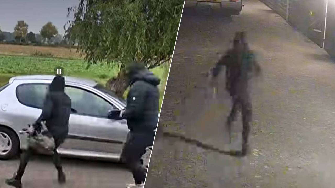 De overvallers bij de overval in Veghel (links), en in Sint Oedenrode (rechts). (Foto: Opsporing Verzocht.)