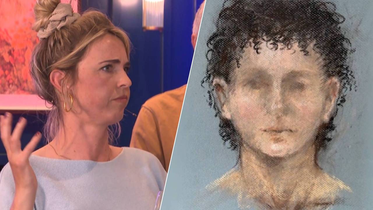 Anne van der Steen en de compositietekening van de man naar wie ze op zoek is.