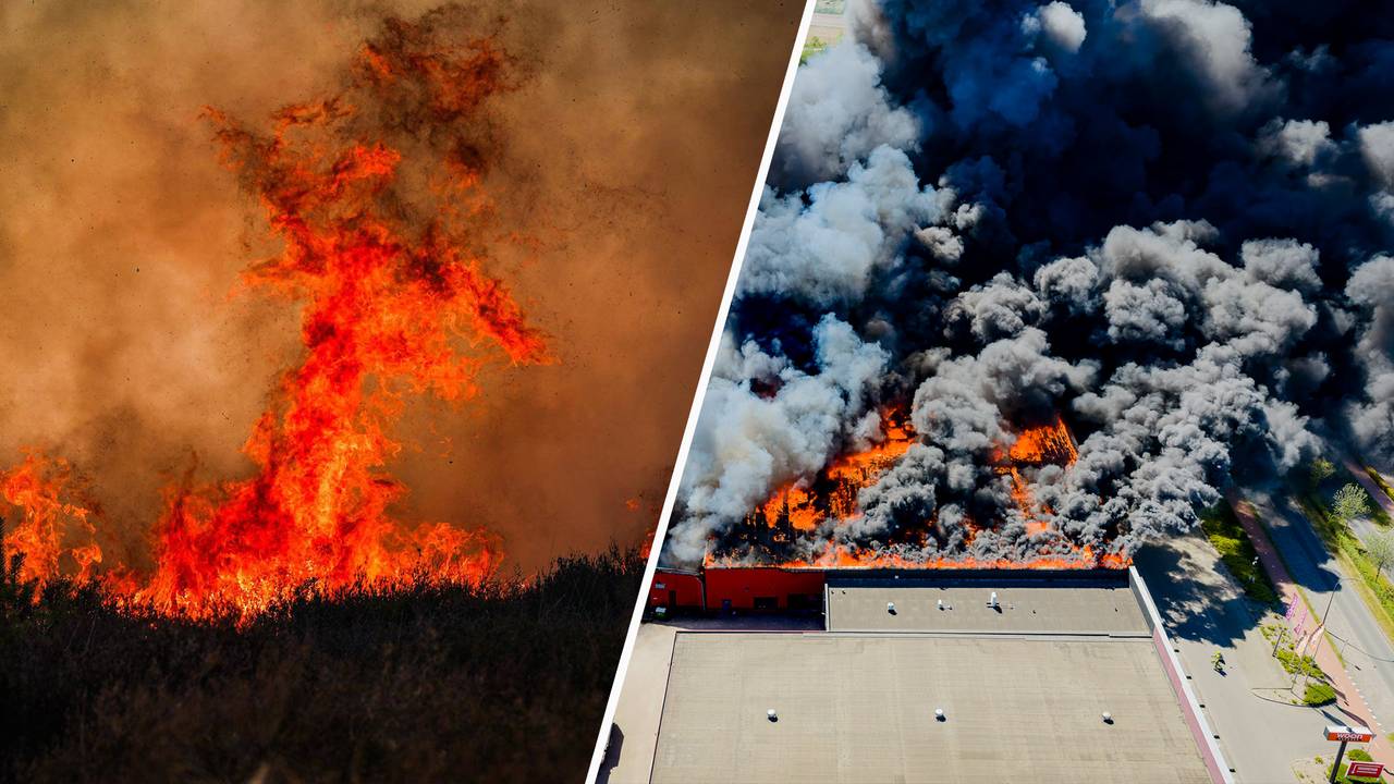Brand Oirschotse Heide en grote brand Kwantum op winkelboulevard in Waalwijk (foto: persbureau Heitink/EYE4Images).