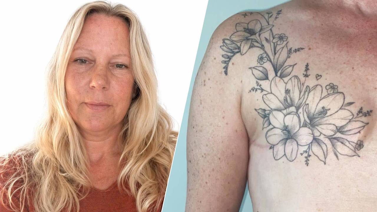 Cynthia en haar Tittoo, die het litteken van haar borstamputatie bedekt (eigen foto's).