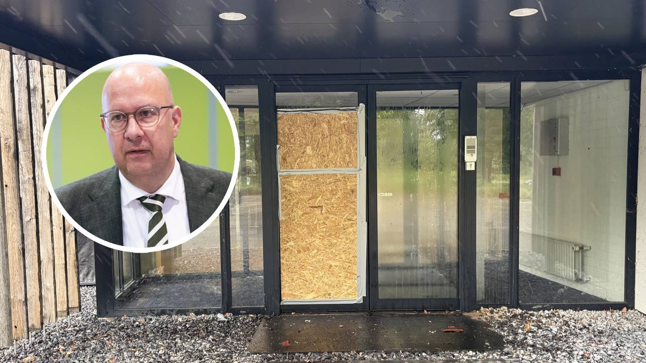Burgemeester Jack Mikkers en de vernielde opvang in Engelen (foto: ANP, Omroep Brabant).