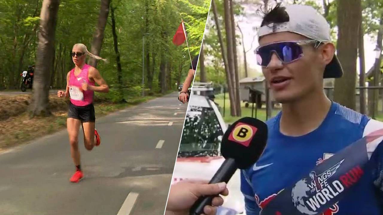 Links: Mikky Keetels komt als winnaar van de vrouwen wereldwijd uit de bus. Rechts: 25-jarige student Arthur Vansteenkiste won de loop, hij had uiteindelijk 66,7 kilometer in de benen. (Foto: Omroep Brabant.)
