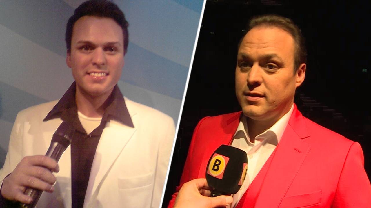 Het wassen beeld van Frans Bauer (l) is vernietigd, de zanger (r) wist van niks (foto: Omroep Brabant). 