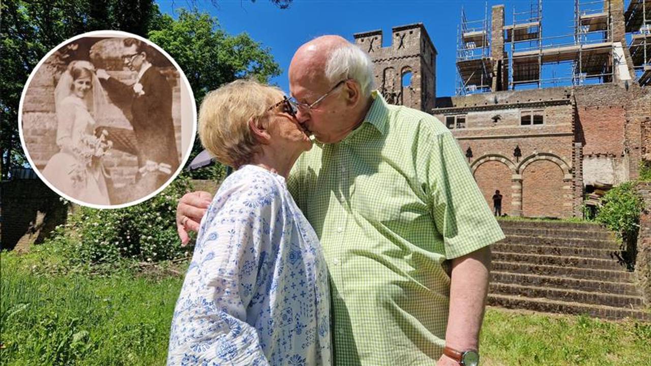 Oude liefde herleeft bij kasteelruïne: stellen poseren weer voor trouwfoto 