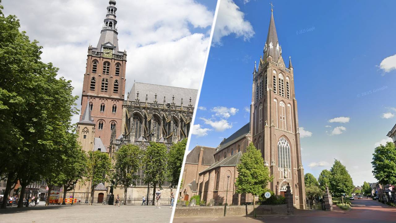 De Sint Janskathedraal in Den Bosch en de kerk in Den Dungen (foto: Omroep Brabant/Google Streetview).