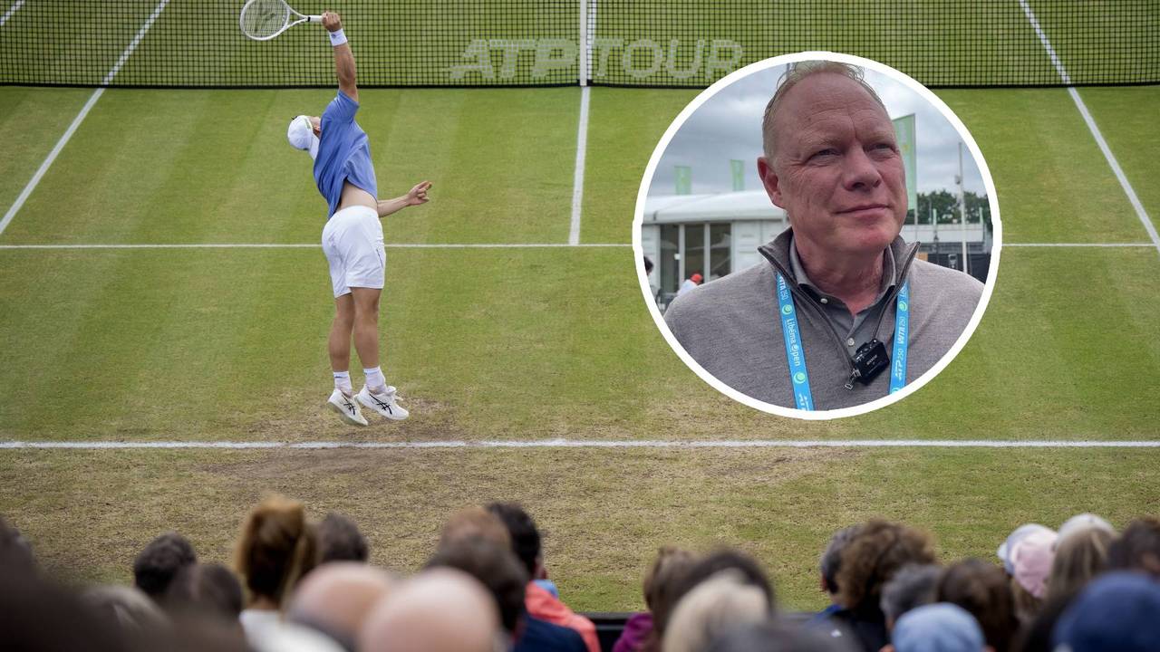 Tallon Griekspoor op de baan tijdens een eerdere editie van de Libéma open. Inzet: Directeur Marcel van Hunze. (Foto: Sander Koning / ANP / Omroep Brabant.)