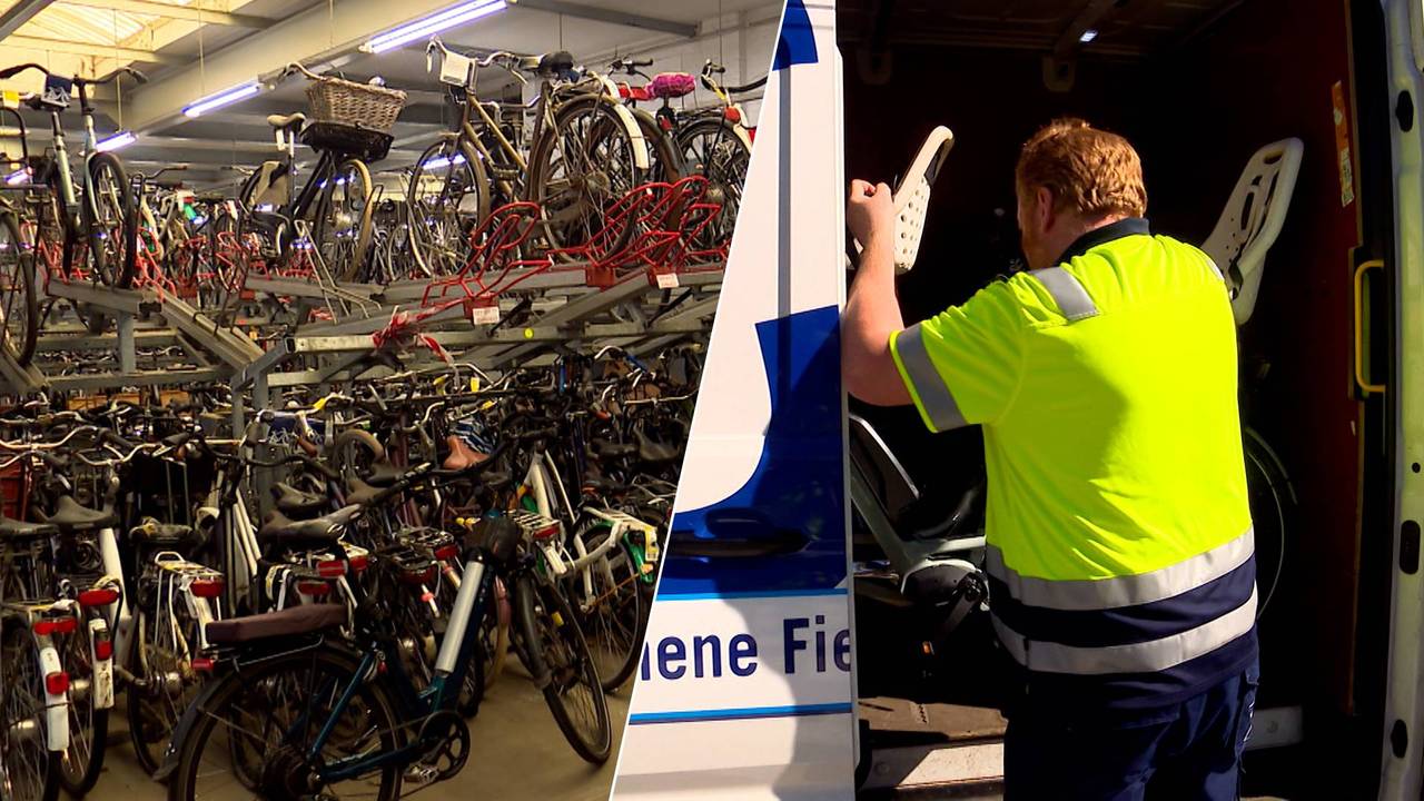 Links: het magazijn van de AFAC in Tilburg. Rechts: Gerald van Tilborg zet een fiets in zijn busje. (Foto: Omroep Brabant.