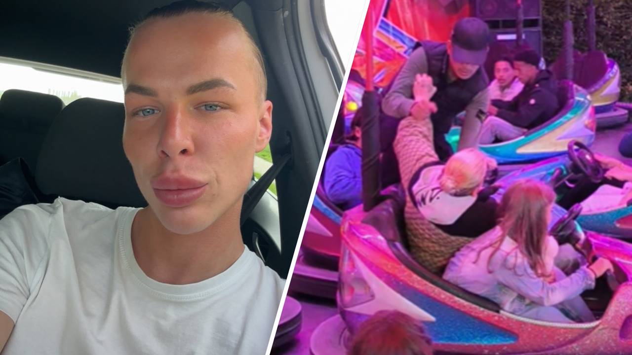 Justin wordt aangevallen in de botsauto's (foto: Justin / Dumpert.nl).