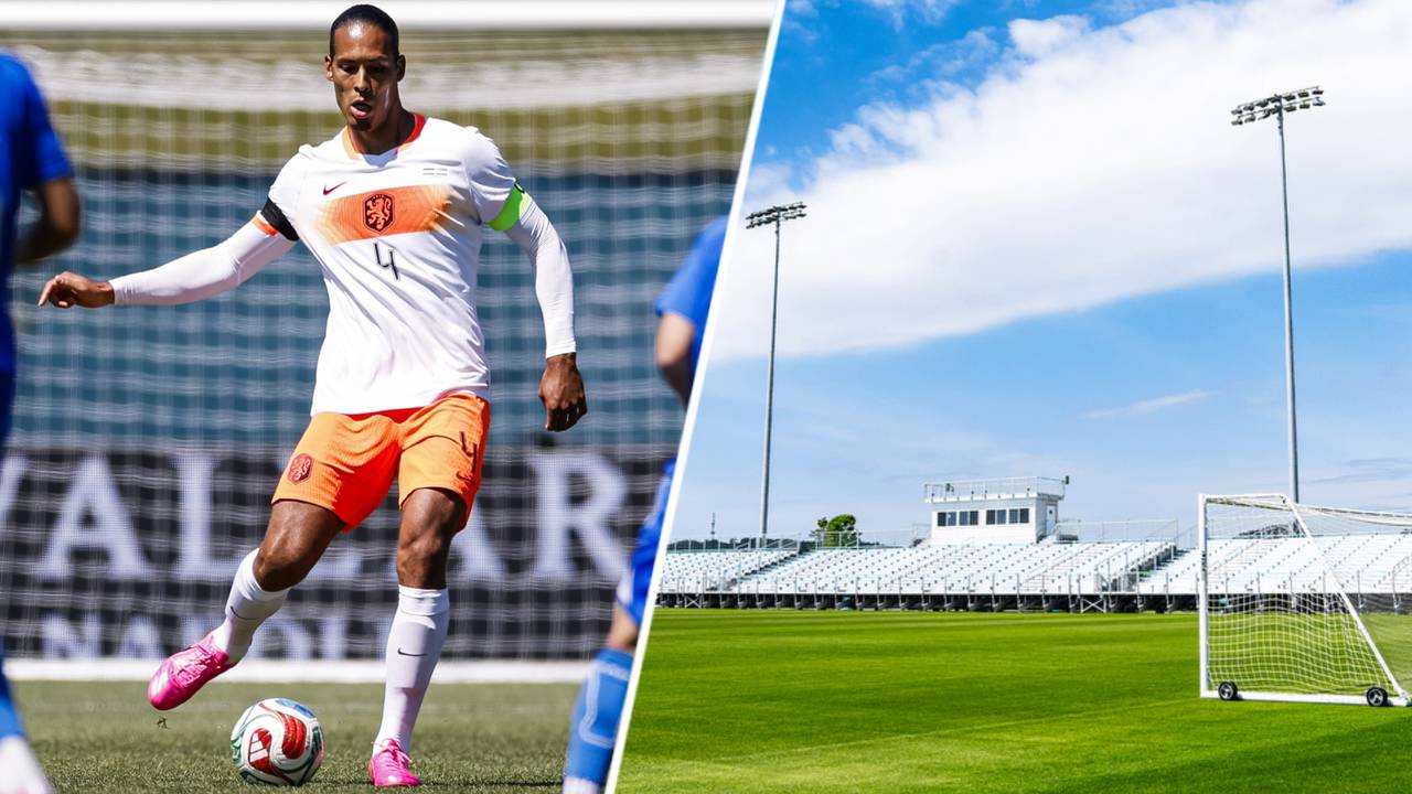 Virgil van Dijk in actie, rechts het trainingscomplex in Kansas City (Foto links: ANP, foto rechts: Kansas City Current).