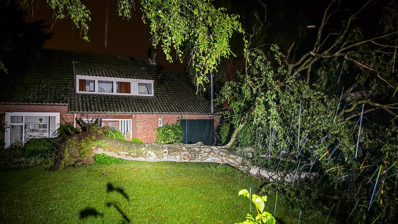 Storm trekt over Nuenen: bomen om, straten blank en blikseminslag in woning (foto: persbureau Heitink).