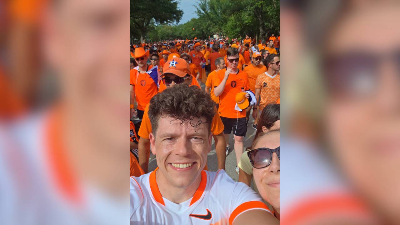 Stef(31) uit Budel geniet met volle teugen in het Oranjelegioen in Houston (foto; Stef van de Vijver) .
