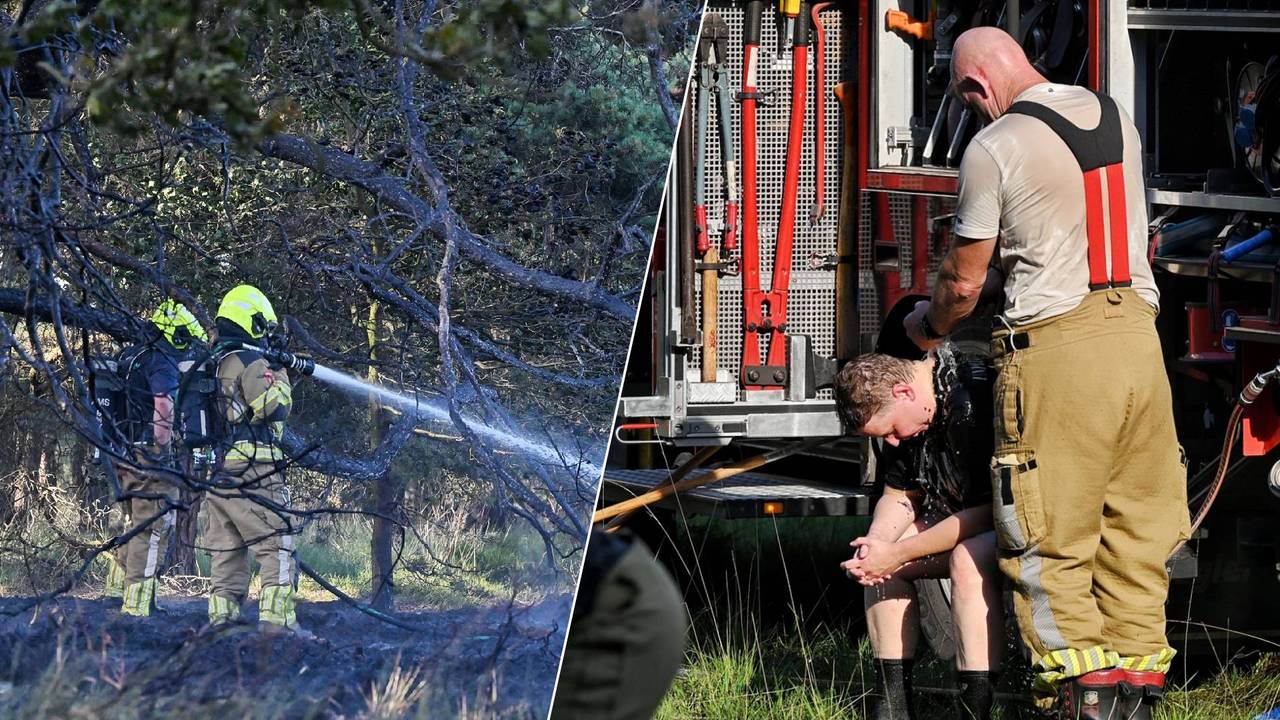 Brandweer gaat bloedhete heidebrand te lijf en worden afgekoeld met water