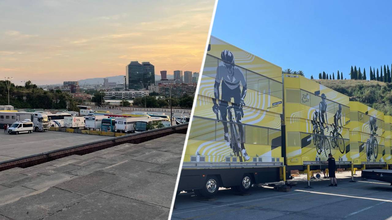 Movico bouwt de Tour de France op in Barcelona (foto: Martine Sloot). 