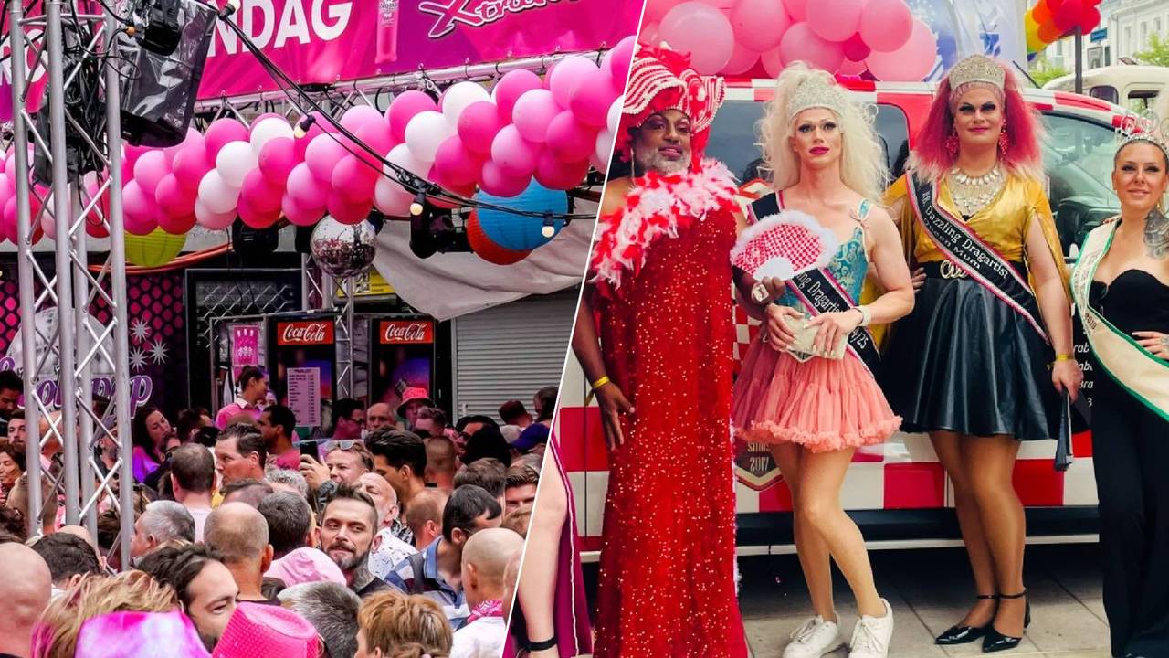 Crystal Queer en haar vriendinnen op Roze Maandag vorig jaar (foto's: Eye4images/Jack Brekelmans en @the_real_lady_in_red/instagram).