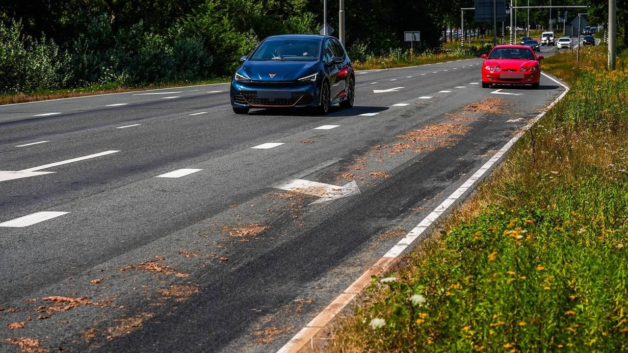 Kilometers lang spoor stinkend slachtafval door Best (foto: SQ Vision). 