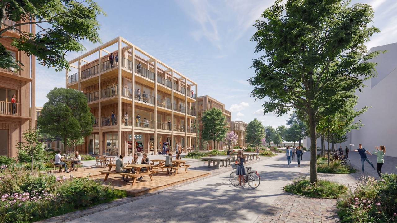 Impressie van de nieuwe studentenwijk op sportpark De Hondsheuvels (foto: VenhoevenCS Architecture + Urbanism).