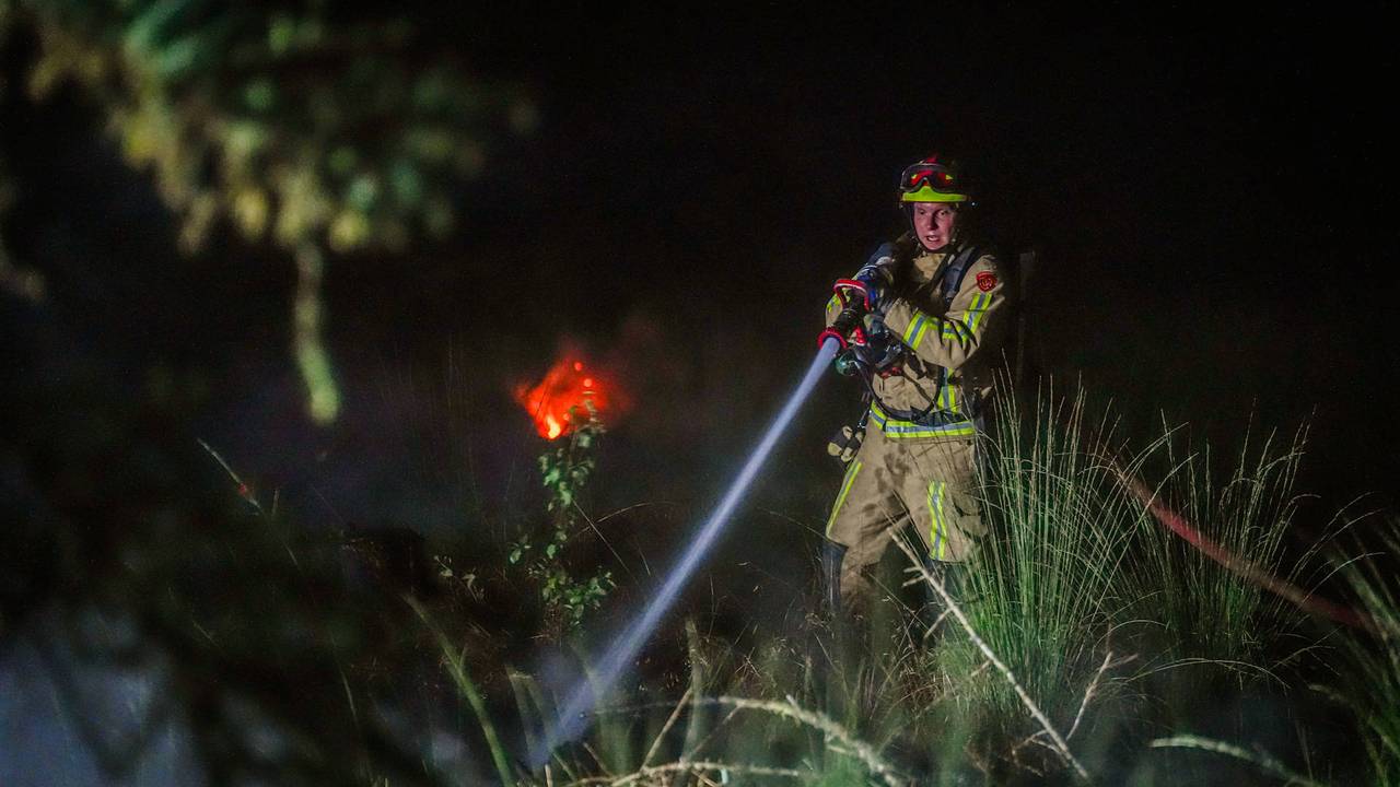 Brand in bosgebied bij Hapert laat zich moeilijk blussen (foto: Persbureau Heitink).