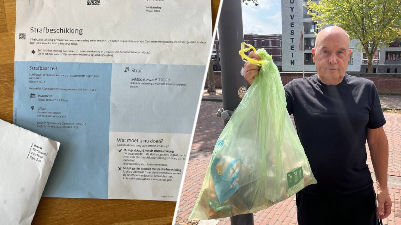 Paul kreeg een boete van 119 euro voor het te vroeg aan de straat hangen van een plastic zak (foto's: Omroep Brabant).