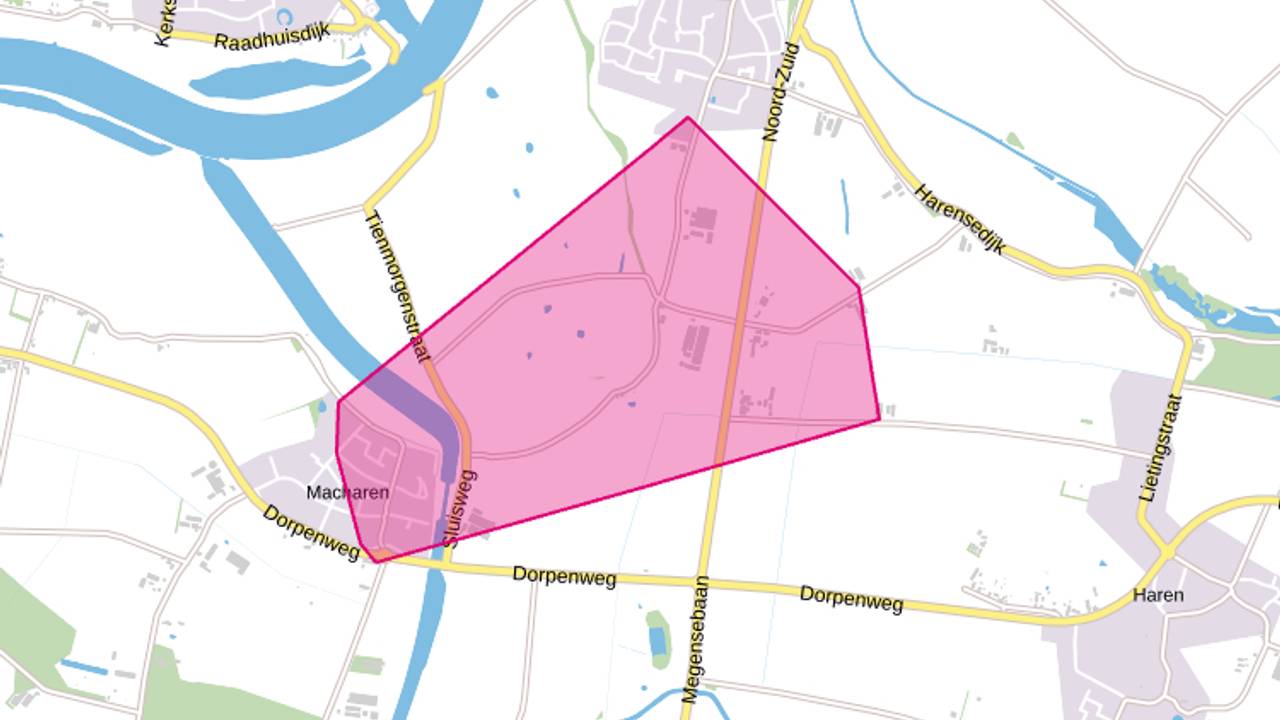 Het gebied dat getroffen is door de storing (beeld: Enexis).