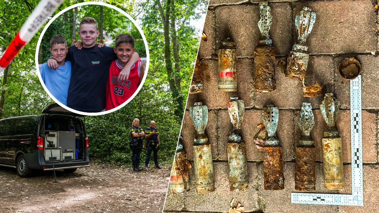 Pino (10), Sam (11) en Jules (10) zijn maar wat trotst op hun vondst (foto's: Dave Hendriks/Persbureau Heitink/SQ Vision).