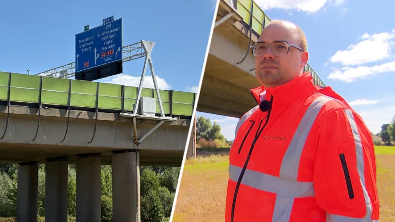 Constructie op A2 bij Empel niet meer veilig (foto's: Rijkswaterstaat, Omroep Brabant). 