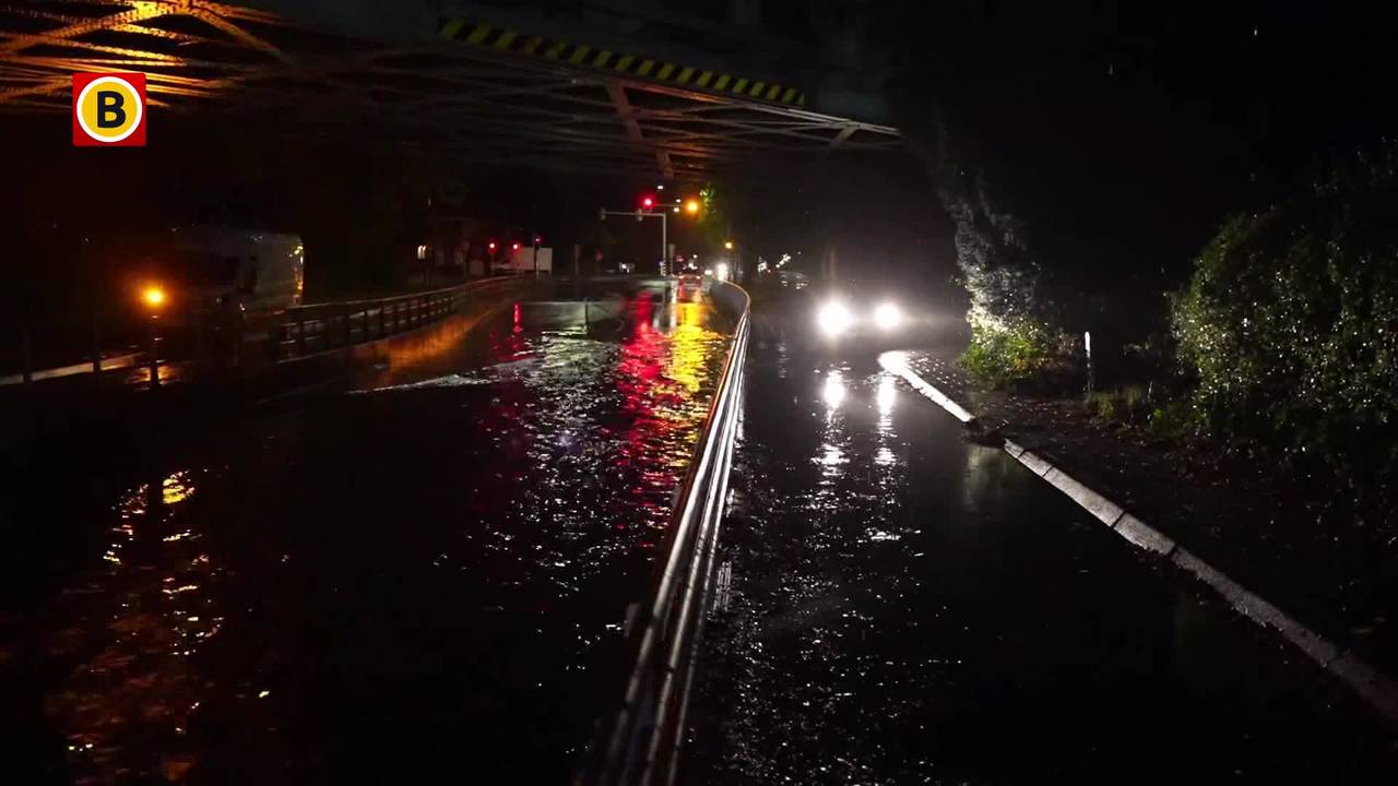 Hevige regenval zet tunnel Geldrop onder water