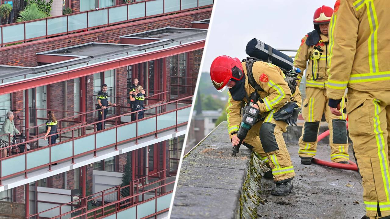 Brand in spouwmuur van flat in Valkenswaard (foto: Rico Vogels / Persbureau Heitink). 