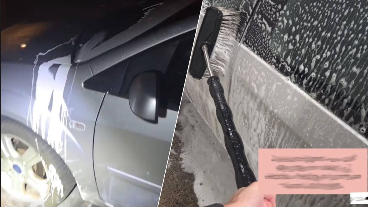 De auto werd beklad met een emmer verf, maar agenten besloten het slachtoffer even extra te helpen. (Foto: jeudagenten_langstraat / Instagram.)