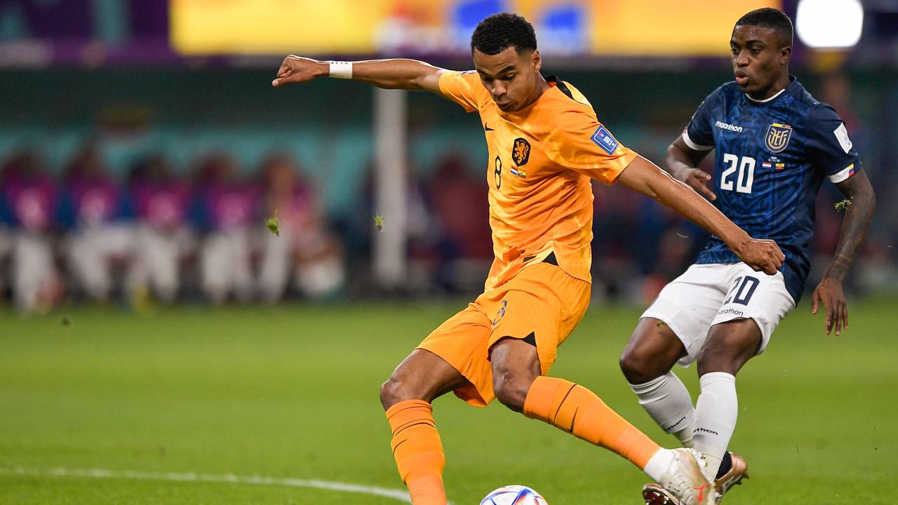 Cody Gakpo haalde uit voor zijn doelpunt tegen Ecuador (foto: Orange PIctures).