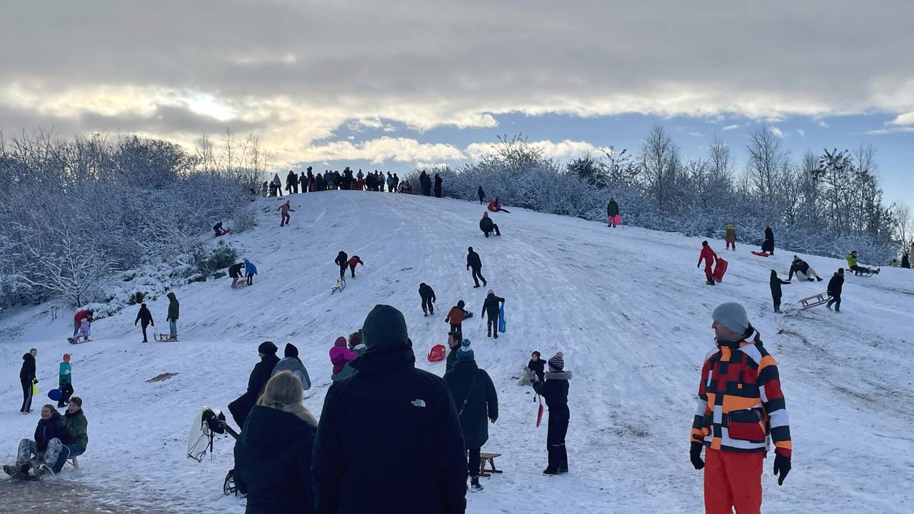 Sneeuwpret voor expats in park Meerhoven in Eindhoven(foto: Ronny Balk).