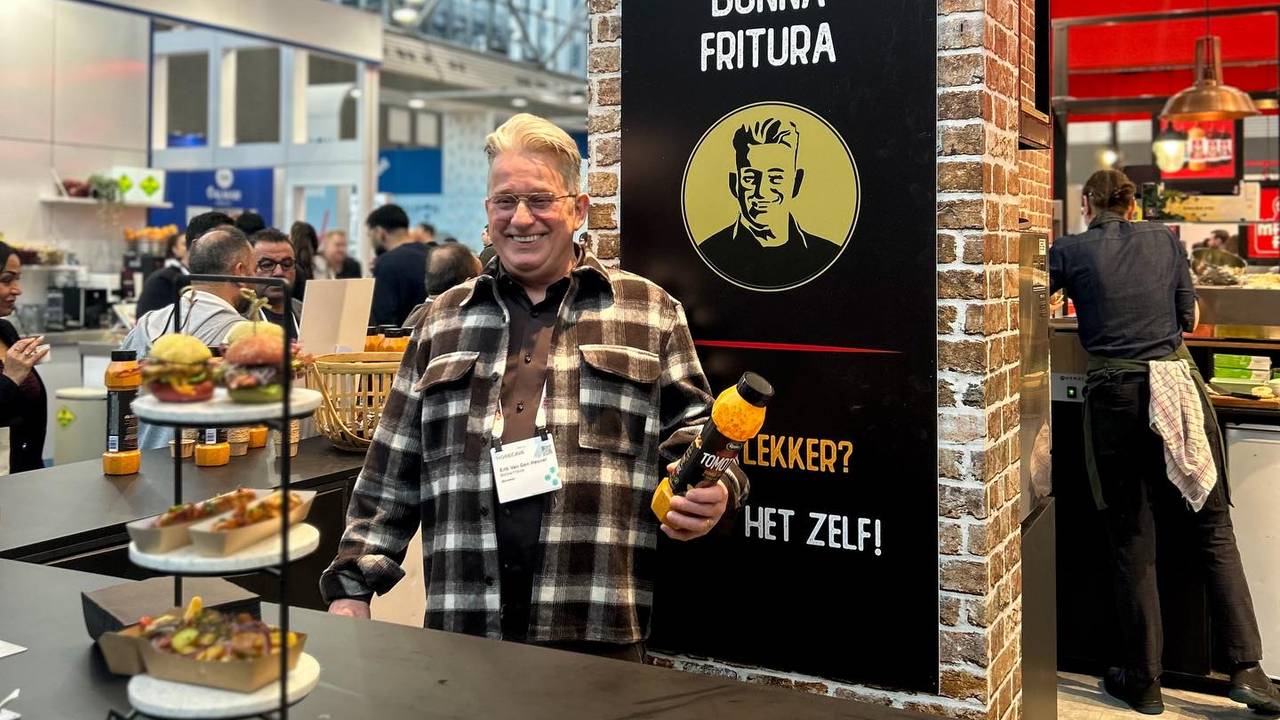 Erik met zijn Tomotto op de Horecava waar de saus gepresenteerd werd (foto: Erik van den Heuvel).