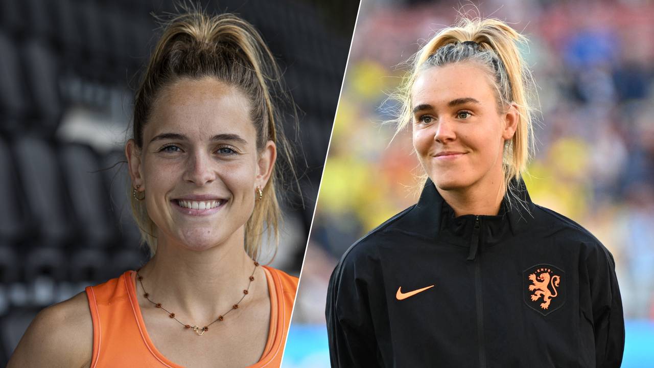 De twee lovebirds: hockeyster Pien Sanders (links) en voetbalster Jill Roord (foto's: ANP).
