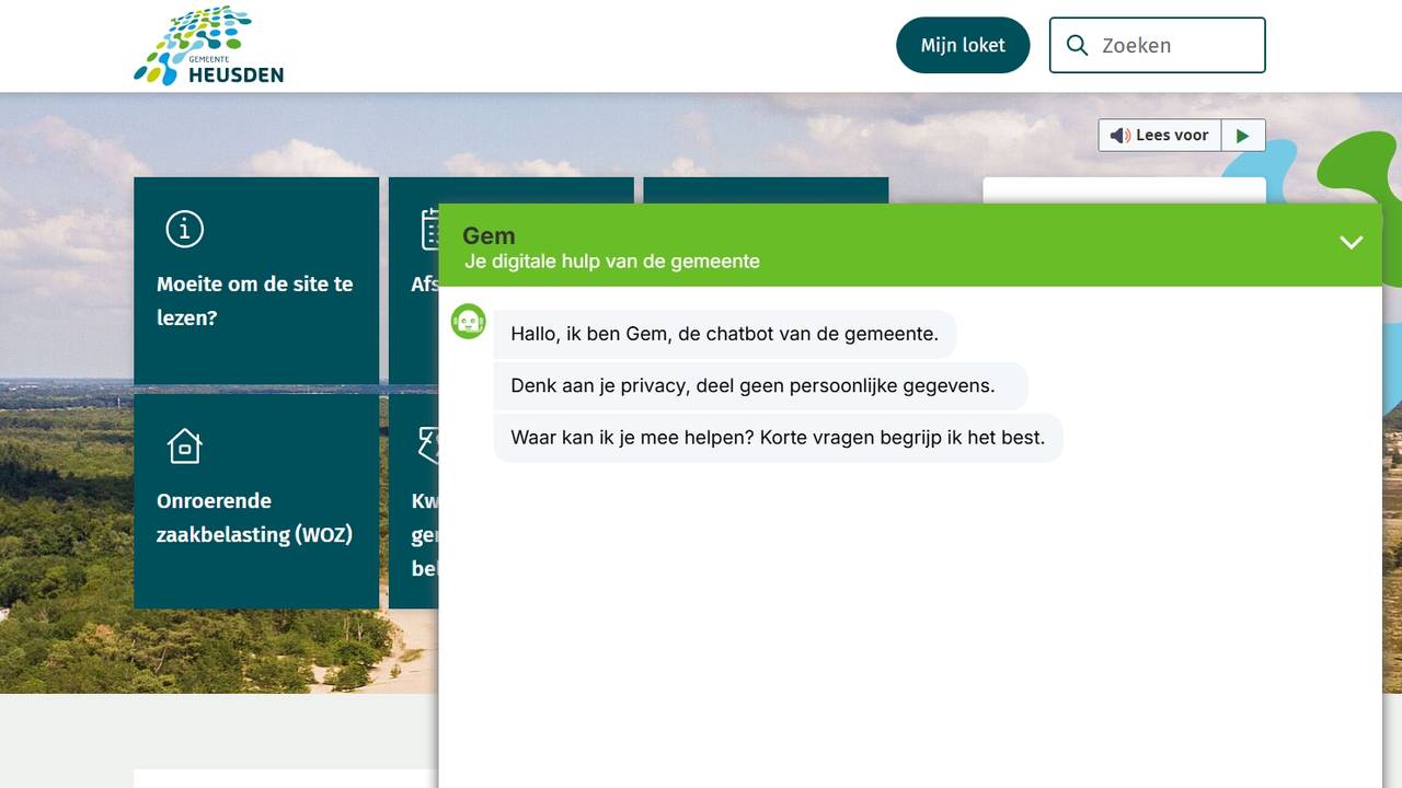 De chatbot van de gemeente Heusden (foto: Omroep Brabant).