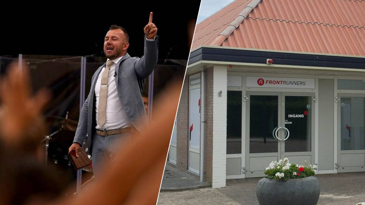 Links: Tom de Wal tijdens een dienst (foto: Facebook Frontrunners Ministries), rechts: Pand van Frontrunners in Dussen (foto: Omroep Brabant).