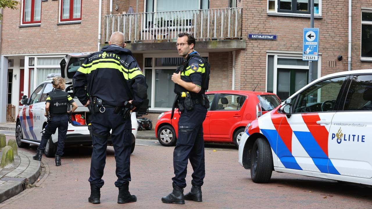 Agenten in de Kastanjestraat in Den Bosch na mogelijke schoten (foto: Bart Meesters / Persbureau Heitink). 