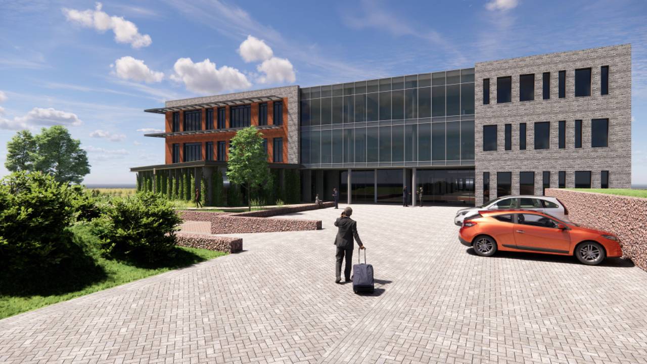 Een impressie van de uitbreiding van het gemeentehuis in Almkerk, gebaseerd op het oorspronkelijke plan (foto: gemeente Altena).