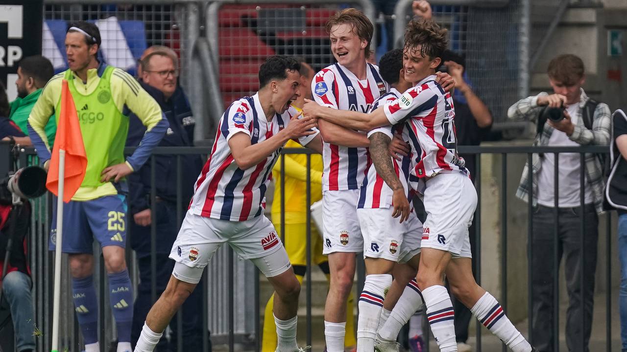 Jens Mathijsen (rechts) viert de openingstreffer van Willem II tegen Ajax. (Foto: Joris Verwijst/Orange Pictures)