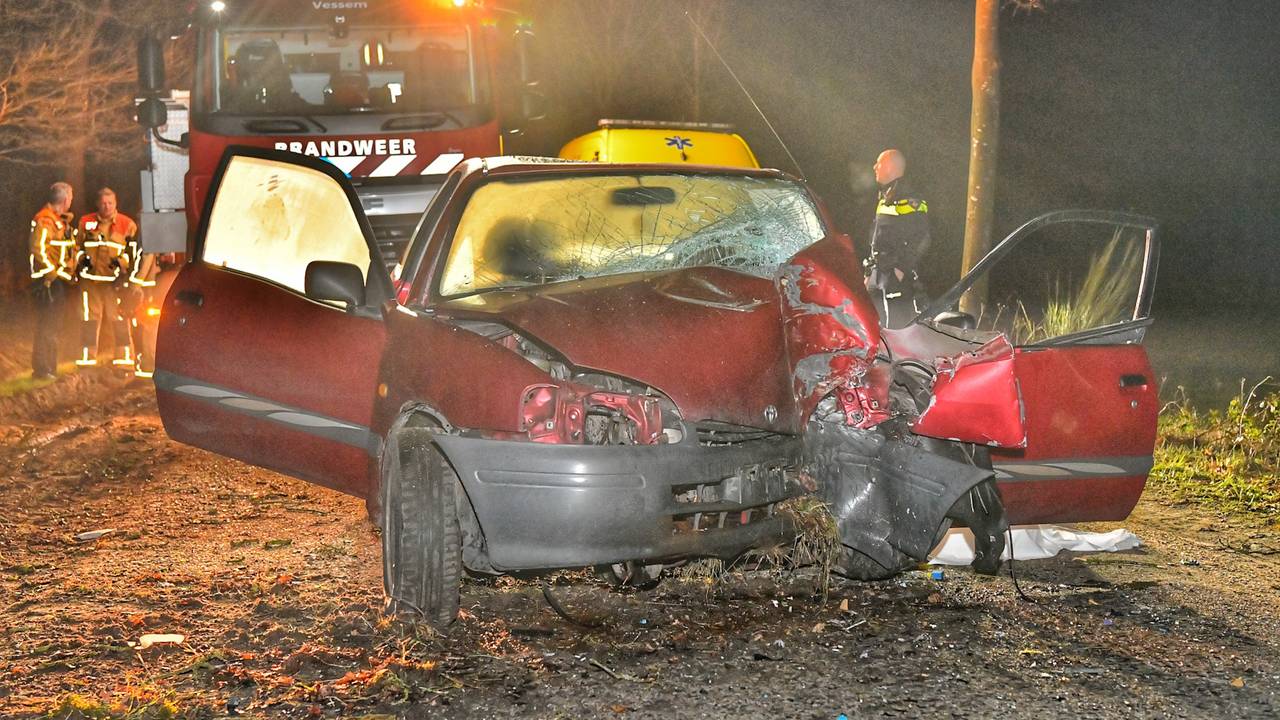 Man overleden na botsing met auto tegen boom in Hoogeloon.