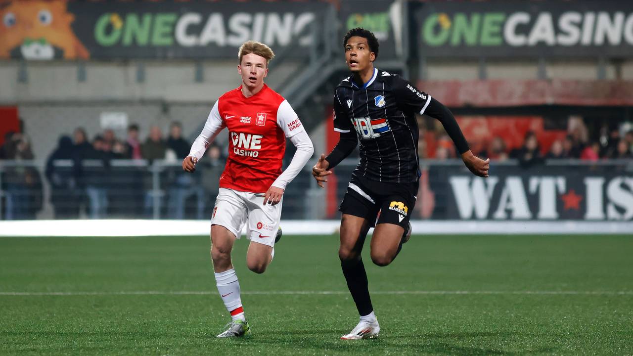FC Eindhoven-verdediger Shane van Aarle in de wedstrijd tegen MVV (foto: Orange Pictures/Orange Pictures).