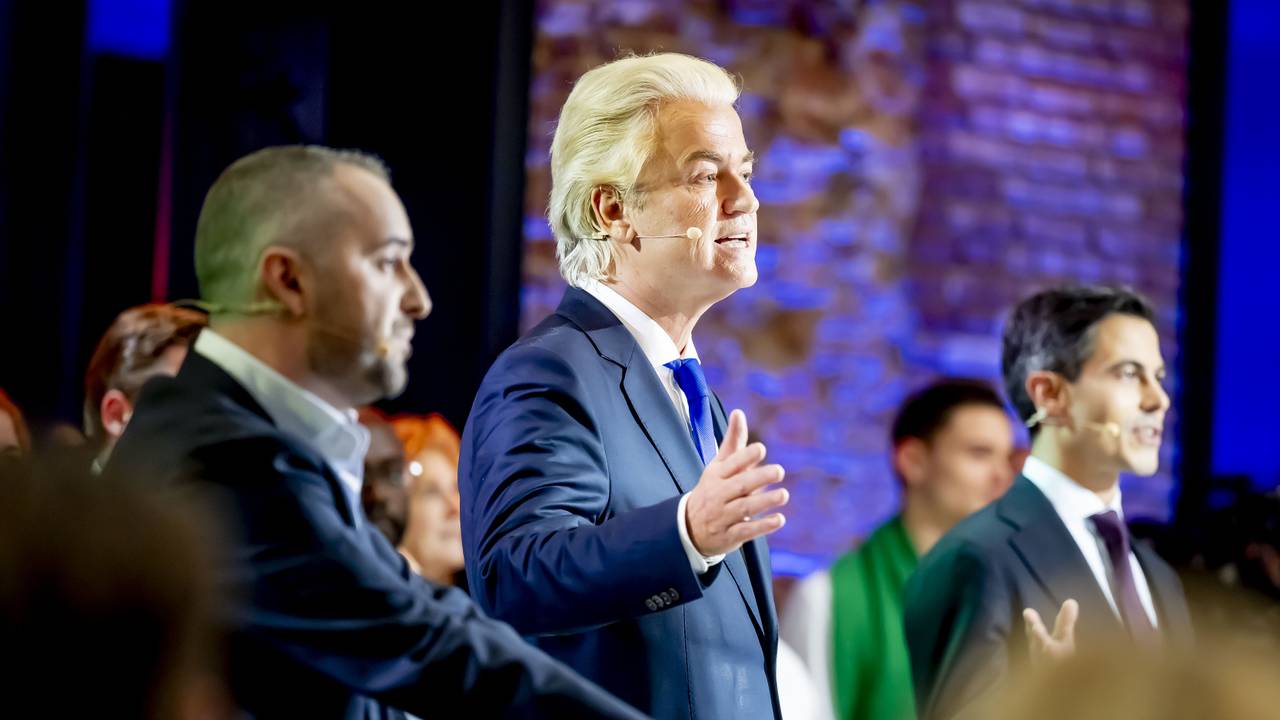 Jimmy Dijk (SP), Geert Wilders (PVV) en Rob Jetten (D66) tijdens het Debat van het Zuiden (foto: ANP/Robin Utrecht).