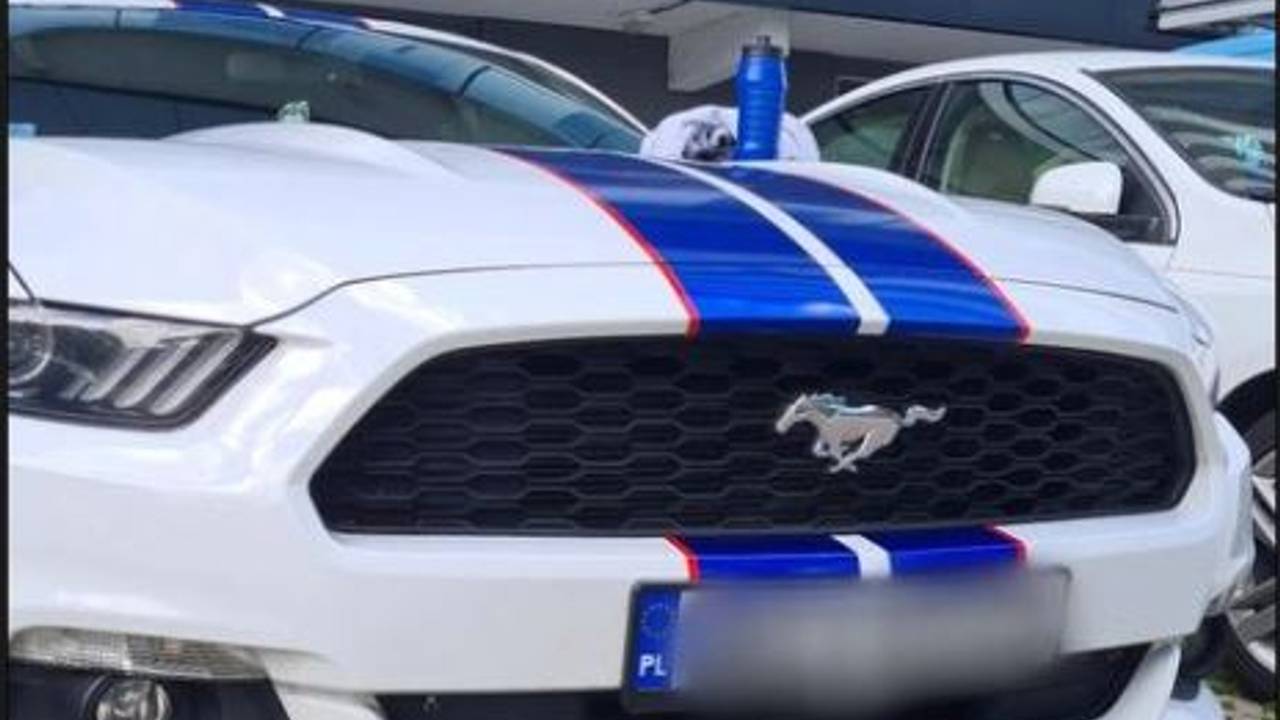 De bestuurder van de Ford Mustang reed auto ondanks een ingetrokken rijbewijs (foto: Instagram verkeerspolitie Zeeland-West-Brabant).