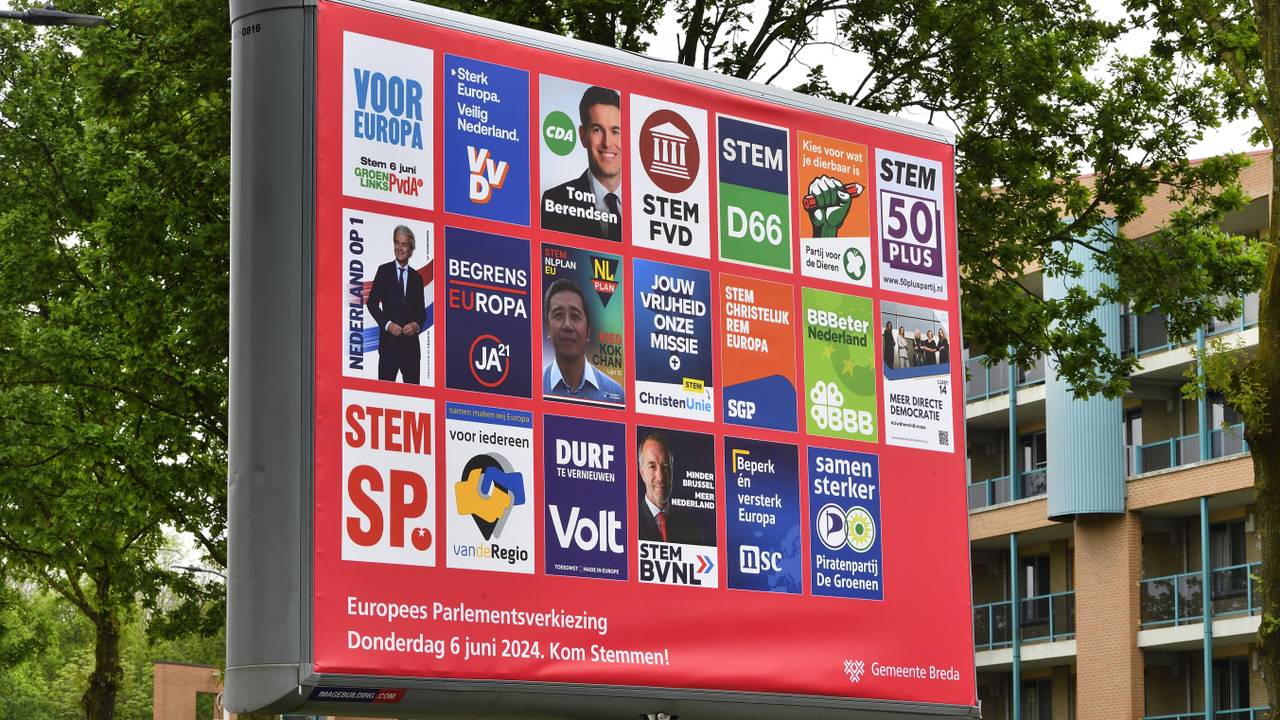 Verkiezingsbord voor de Europese verkiezingen in Breda (foto: ANP)